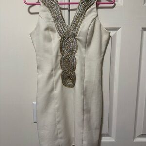 Pink Lily White Mini Dress with Gold Detailing